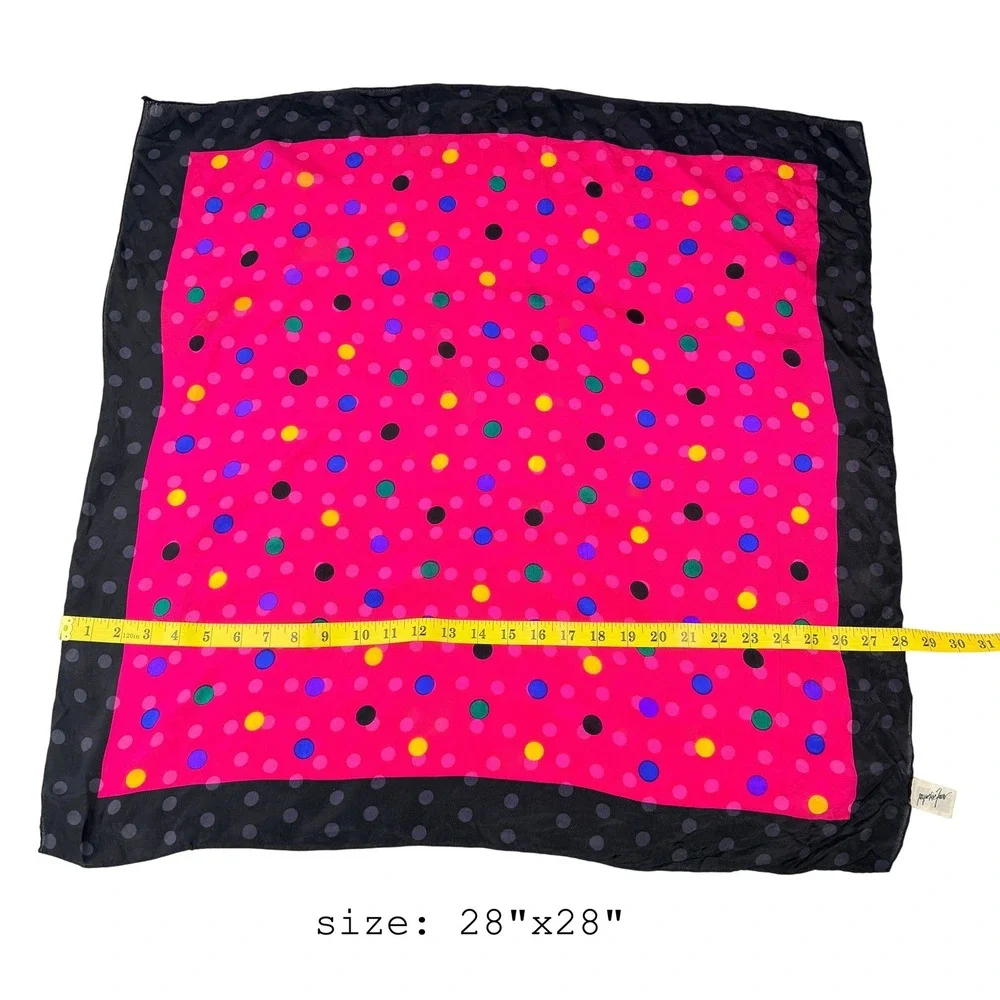 Jacqueline Ferrar Vtg 100%‎ Silk Scarf Pink Black Polka Dot Square 28x28 Japan
